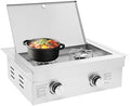 2-Burner Stove for Outdoor Kitchen, Built-in Stainless Steel Side Burner with Removable Grates & Cover, Drop-In Gas Stove for BBQ Island, Patio, Backyard (Natural Gas, Double Burner) by Okasiki