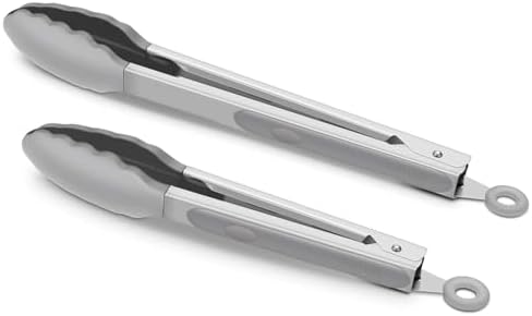2 Pack Silicone Kitchen Tongs, 9 & 12 Inch, Stainless Steel, Grey by ALLWIN-HOUSEWARE