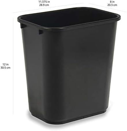 Amazon Basics Small Rectangular Commercial Office Wastebasket, Easy to Clean,11.4"L x 8"W x 12"H, 3 Gallon, Black, 6-Pack - Image 3