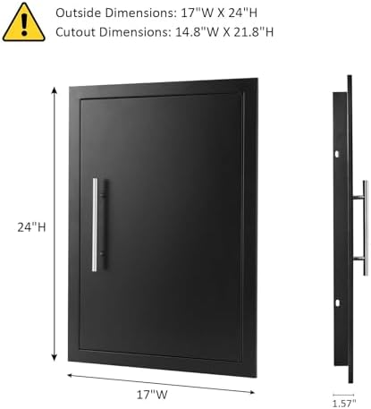 JIE JIN Outdoor Kitchen Doors 17" W X 24" H Single Doors 1.2mm Thickness Stainless Steel BBQ Access Door BBQ Island Doors Outdoor Kitchen Accessories Door for Outdoor Kitchen BBQ Island (Black) - Image 2
