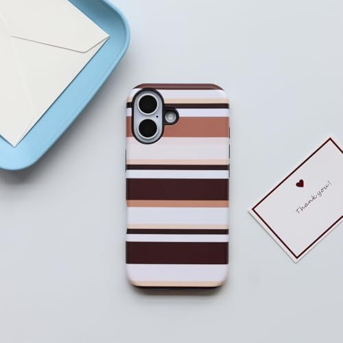 for iPhone 16 Case, Magnetic Matte Frosted Dual-Layer Striped Phone Case for Women, Retro Aesthetic Cover Compatible with Mag Safe Accessories - Cocoa Stripe - Image 2