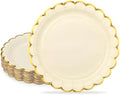 NatNarr 30 Pk Ivory Dessert Plates 7" Scalloped Cream Plates with Gold Rim by NatNarr