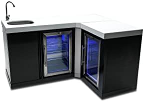 Mont Alpi MA-BEVBSS90FC Bar Series 90 Degree Corner Black Stainless Steel Double Outdoor Rated Refrigerator Wine Cooler Beverage Center Granite Countertops with Blue LED Lighting + Faucet & Sink - Image 2