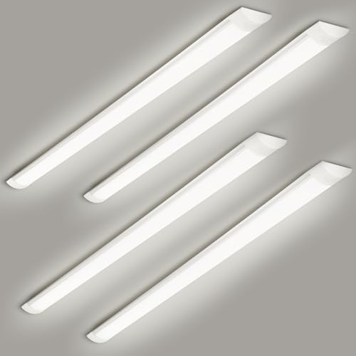 4 Packs 4FT LED Batten Light with 50cm Cable, Ultra-Thin Ceiling Surface Mounted Light, 40W, 4000K, IP20, LED Ceiling Lamp for Garage, Shop, Hallway, Office, Market, ver2 by colmeguna