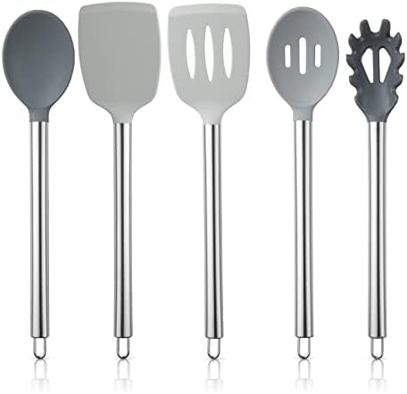 COOK WITH COLOR Silicone Cooking Utensils, Kitchen Utensil Set, Easy to Clean Silicone Kitchen Utensils, Cooking Utensils for Nonstick Cookware, Kitchen Gadgets Set, 5 Pieces, Grey Ombre by CookwithColor
