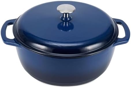 Amazon Basics Enameled Cast Iron Dutch Oven Pot With Lid, 6-Quart, Round, Dual Handles, Heavy-Duty, Oven Safe for Stews, Roasting & Baking, Navy by AmazonBasics