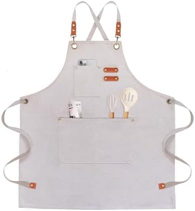 OUNLEN Chef Apron for Men Women Canvas Aprons with 3 Pockets Cross Back Resistant Work Apron for Cooking by OUNLENAPRON