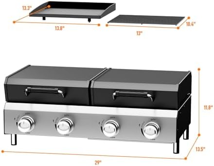 Bonnlo 4 Burners Gas Flat Top Grill and Griddle Combo with Lid, Powerful 40,000 BTU Grills with Integrated Ignition & Heat-resistant coating, Camping Grill with Simple Control Knob for Outdoor BBQ Use - Image 6
