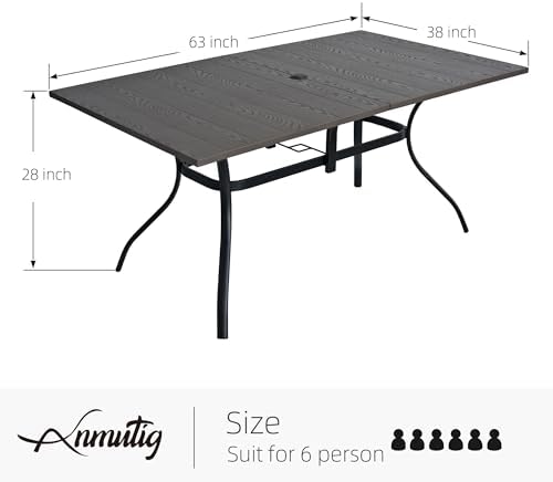63" Wood-like Embossing Rectangle Outdoor Patio Dining Table for 6 Person - Image 2