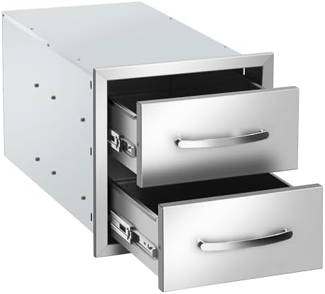 Outdoor Kitchen Double Drawers 14W x 14.3H x 23D Inch, Flush Mount Access BBQ Island Drawers for Outdoor Kitchens or Patio Grill Station by KODOM