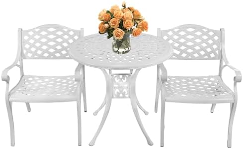 30.31" Outdoor Patio Dining Table, Cast Aluminum Bistro Table, Patio Furniture Set with 2.36" Umbrella Hole for Balcony Lawn Garden Backyard - Image 7