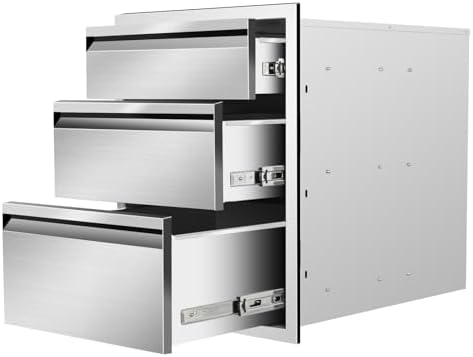 Outdoor Kitchen Drawers 18" W x 23" H x 23" D Flush Mount Triple BBQ Drawers with Hidden Handle Stainless Steel Drawer for Outdoor Kitchen Island, Patio Grill Station by SGOLAN