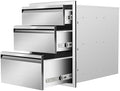 Outdoor Kitchen Drawers 18" W x 23" H x 23" D Flush Mount Triple BBQ Drawers with Hidden Handle Stainless Steel Drawer for Outdoor Kitchen Island, Patio Grill Station by SGOLAN