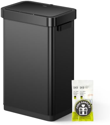 EKO Deluxe Mirage-T 50 Liter / 13.2 Gallon Touchless Rectangular Motion Sensor Trash Can or Recycling Bin, Matte Black Stainless Steel Finish by Unknown