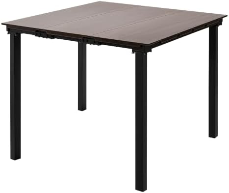 35.4" Square HDPE Wood Grain Patio Dining Table, Heavy Duty Galvanized Metal Frame, 300 LBS Weather Resistant Rustproof Outdoor Table for Backyard Garden Deck Porch, Mixed Brown Woodgrain by OutdoorOasisFurniture