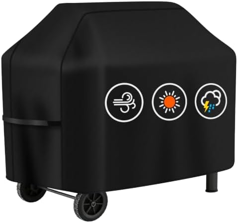Perfect Grill Cover for Outdoor Grills Waterproof Rip-Proof Weather Resistant for Reliable Protection Griddle Cover Easy to Clean Adjustable Hem Drawstring Fade Resistant (Black, 60) by HAZBEN