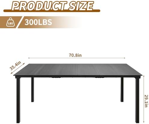 70.8" 6‑8 Person Outdoor Dining Table, HDPE Wood Grain Patio Table Metal Frame, Weather Resistant Rustproof Easy Clean Rectangular Table for Backyard Garden Deck, Black Woodgrain - Image 3