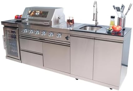 98" Outdoor Kitchen Island 4-Burner Propane Grill Refrigerator Sink, Silver - Image 2