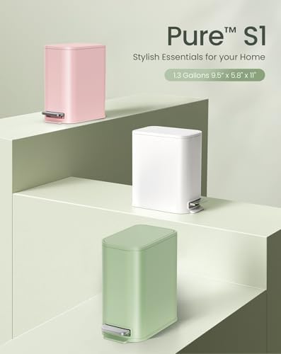 Cesun Small Bathroom Trash Can with Lid Soft Close & Pedal, 1.3 Gal, Pink - Image 7