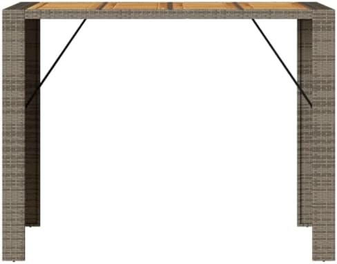 Garden Bar Table Grey, Solid Acacia Wood Top with Powder-Coated Steel Frame for Outdoor Patio Use, Modern Rectangular Design for Balcony Dining and Casual Meals, Durable - Image 5