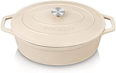 vancasso 9.3 Qt Oval Enameled Cast Iron Dutch Oven with Lid, Cream by vancasso
