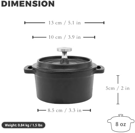 Flavehc Mini Cocotte 8 oz Pre-Seasoned Mini Dutch Oven 0.25 qt. Cast Iron Garlic Roaster for Oven Garlic Confit Pot Ramekins with Lids Oven Safe Set of 2 - Image 3