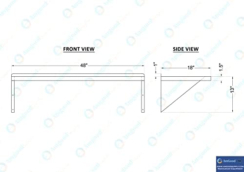 AmGood 48" Width x 18" Length | Stainless Steel Wall Shelf | Turned-Down Edge | Metal Shelving | Heavy Duty | Commercial Grade | Wall Mount | NSF Certified - Image 5