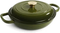 3 Quart Enameled Cast Iron Braiser, Non Stick Enameled Cast Iron Skillet with Lid, Dutch Oven Skillet with lid up to 500°F for Oven, Stove, Grill, Shallow Dutch Oven for Cook, Bake (Golden Green) by Fijinhom