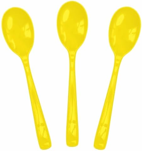 SietDESEO 25 PCS Yellow Plastic Spoons Disposable Utensils Heavy Duty Yellow Spoons Disposable Cutlery for Birthday Wedding Baby Shower Bridal Shower Plastic Silverware by SietDESEO