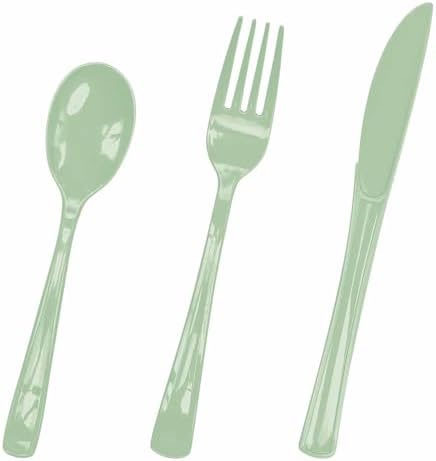 HEIPINIUYE 75 Pack Sage Green Plastic Cutlery Heavy Duty Sage Plastic Knives Forks and Spoons Disposable Silverware Set for 25 Guest Camping Birthday Baby Shower Party Cutlery Set by HEIPINIUYE