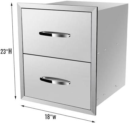Outdoor Kitchen Drawers, BBQ Drawers for Outdoor Grill Station, 18''W x 23''H Stainless Steel Built-in Cabinet with Handle, Weatherproof and Durable Storage for BBQ Accessories and Trash - Image 2