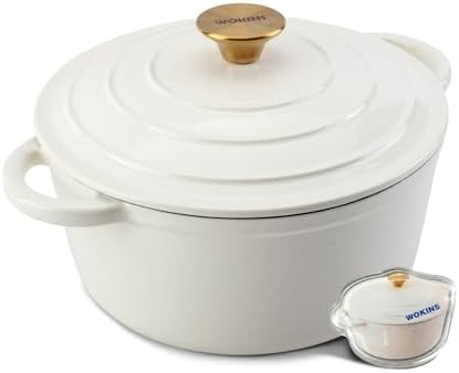 Enameled Cast Iron Round Dutch Oven -7QT Pot With Lid,Cream by WOKINS