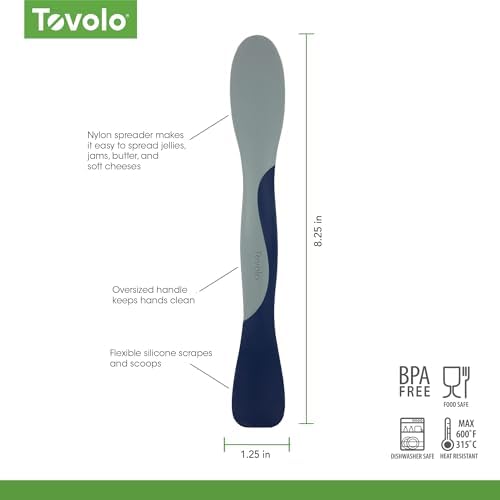 Tovolo Mini Scoop and Spread Tool for Kitchen Meal Prep Small Sandwich Spreader Spatula for Peanut Butter Jelly, Silicone BPA Free Dishwasher Safe Scooper Spreader, Deep Indigo and Oyster Gray - Image 2