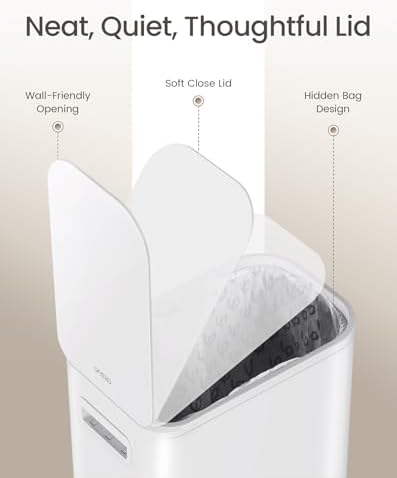 Cesun Small Bathroom Trash Can with Lid Soft Close & Pedal, 1.3 Gal, White - Image 4