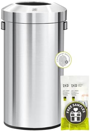 EKO Urban 24 Gallon Round Stainless Steel Open Top Waste Bin, Tall Commercial Trash Can for Indoor/Outdoor, Extra Large Metal Garbage Bin for Office, Restaurant, Restroom, 90L by Unknown