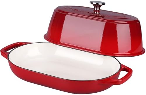 VORRINGARD Enameled Cast Iron Dutch Oven Pot with Dome Lid, Oval Bread Oven for Homemade Sourdough Bread Baking, Oven Safe up to 500°F, 6 Quart, Red - Image 7