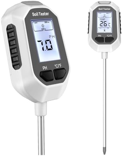 4-in-1 Soil Moisture Meter Digital Plant Temperature/Soil Moisture/PH Meter/Sunlight Intensity Backlight LCD Display Soil Test Meter for Gardening, Farming and Outdoor Plants by YAMRON