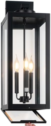 24" Extra Large Outdoor Wall Lights Closed Bottom 3-Light Modern Coach Lamp by Yolsunes