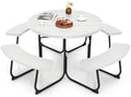 Tangkula 8 Person Round Picnic Table with 4 Built-in Benches, White by TANGKULA