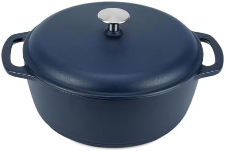 Amazon Basics Enameled Cast Iron Dutch Oven Pot With Lid, 6-Quart, Round, Dual Handles, Heavy-Duty, Oven Safe for Stews, Roasting & Baking, Matte Navy by AmazonBasics