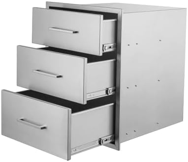 Outdoor Kitchen Drawers,20" W x 27" H x 23" D Stainless Steel BBQ Triple Drawer with Chrome Handle, Enclosed Built-in Access Drawer Flush Mount for Outdoor Kitchen,BBQ Island - Image 4