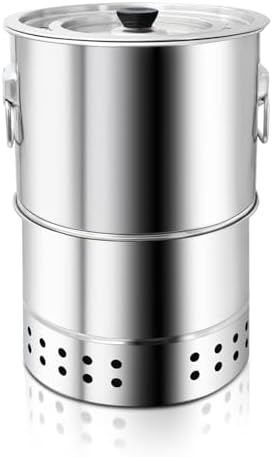Stainless Smokeless Charcoal Grills Surround Charcoal Barrel Grill 360° Smokeless Outdoor Barbecue Grill for Travel for Travel, Outdoor Cooking and BBQ, Camping Grill Picnic Patio Backyard by RIIGOOG