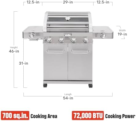 Monument Grills Larger 4-Burner Propane Gas Grills Stainless Steel Cabinet Style with Infrared Side Sear & Side Burners Knob Controls Built-In Thermometer with Stainless Steel Rotisserie Kit(2 Items) - Image 6