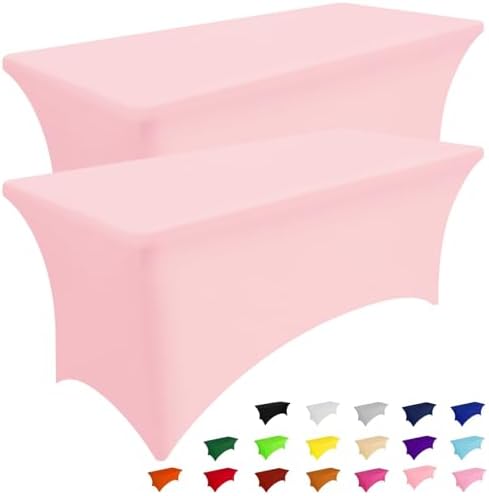 Smiry 2 Pack Spandex Table Cloth 6FT, Elastic Fitted Pink Tablecloth by Smiry