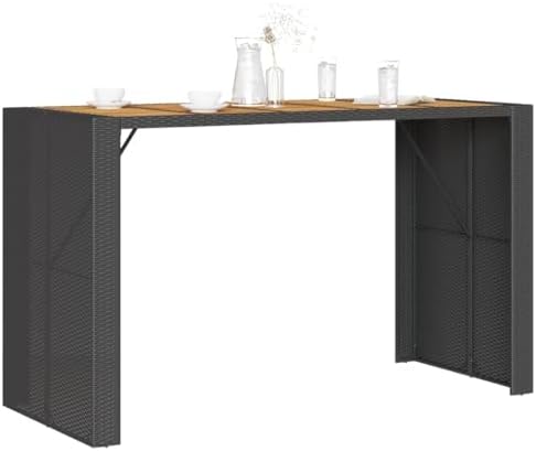 Garden Bar Table Black, Acacia Wood Top, Powder-Coated Steel Frame, 72.8" Outdoor Dining Table for Patio, Balcony, Backyard Furniture Garden Furniture - Image 4
