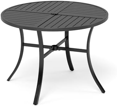 MIXPATIO Patio Round Table w/Umbrella Hole, Metal Table for 4, Black by MIXPATIO