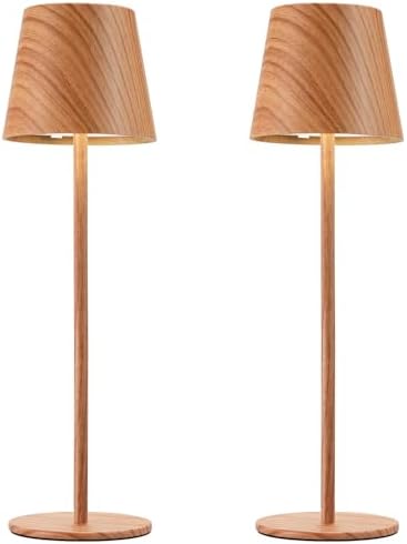 Kakanuo Wood Grain Cordless Table Lamp Rechargeable - 2 Pack 5000mAH Battery Operated Lamp for Counter, 3 Color Stepless Dimming Wireless Lamp for Dining Kitchen, Outdoor Patio, Touch Control by KakanuoLightings