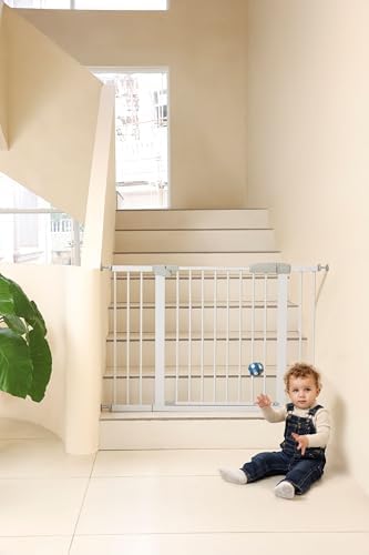 44.72"-46.89" Baby and Pet Safety Gate, 30" Tall Metal Walk-Thru Gate for Doorways & Stairs, Easy One-Hand Open, Dual Lock, Extensions & Wall Mounts Included (Gray, 29"-46" W x 30.5“H) - Image 6