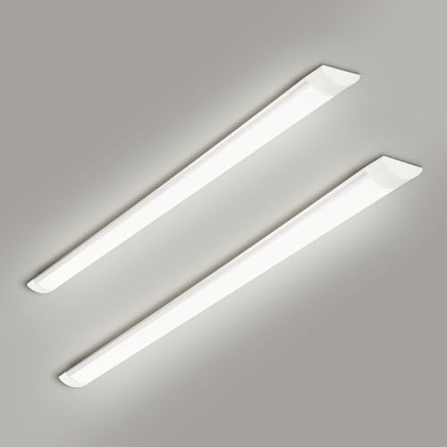 2 Packs 4FT LED Batten Light with 50cm Cable, Ultra-Thin Ceiling Surface Mounted Light, 40W, 4000K, IP20, LED Ceiling Lamp for Garage, Shop, Hallway, Office, Market by colmeguna