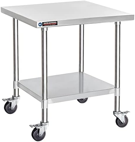 DuraSteel 30x30 NSF Stainless Steel Cart - Heavy Duty Rolling Food Prep Table with Undershelf - Metal Utility Cart for Commercial Restaurant Kitchen, Laundry, Outdoor Portable BBQ Grill by DuraSteel